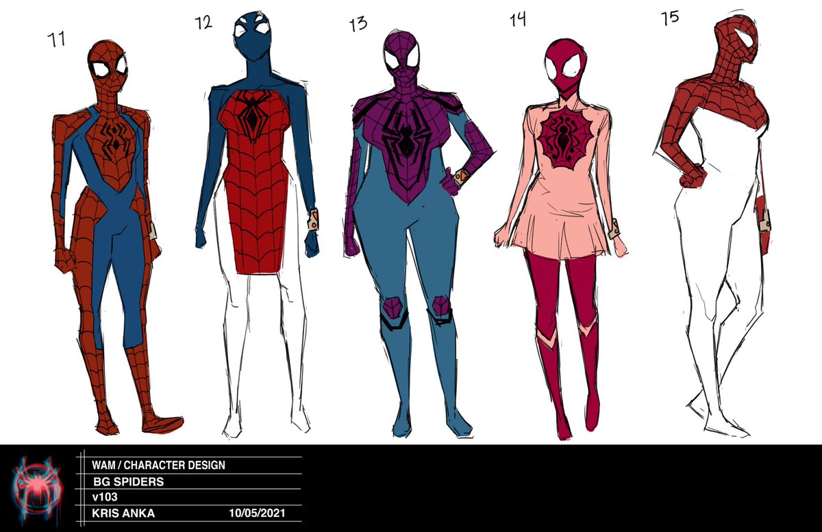 Some of the Generic Spiders I designed
I ended up designing about 100 original ones, and I tried my best to include as much of a range of l body types I could. 
If anyone can wear the mask, we have to do the work to show that it can be anyone
#AcrossTheSpiderVerse 