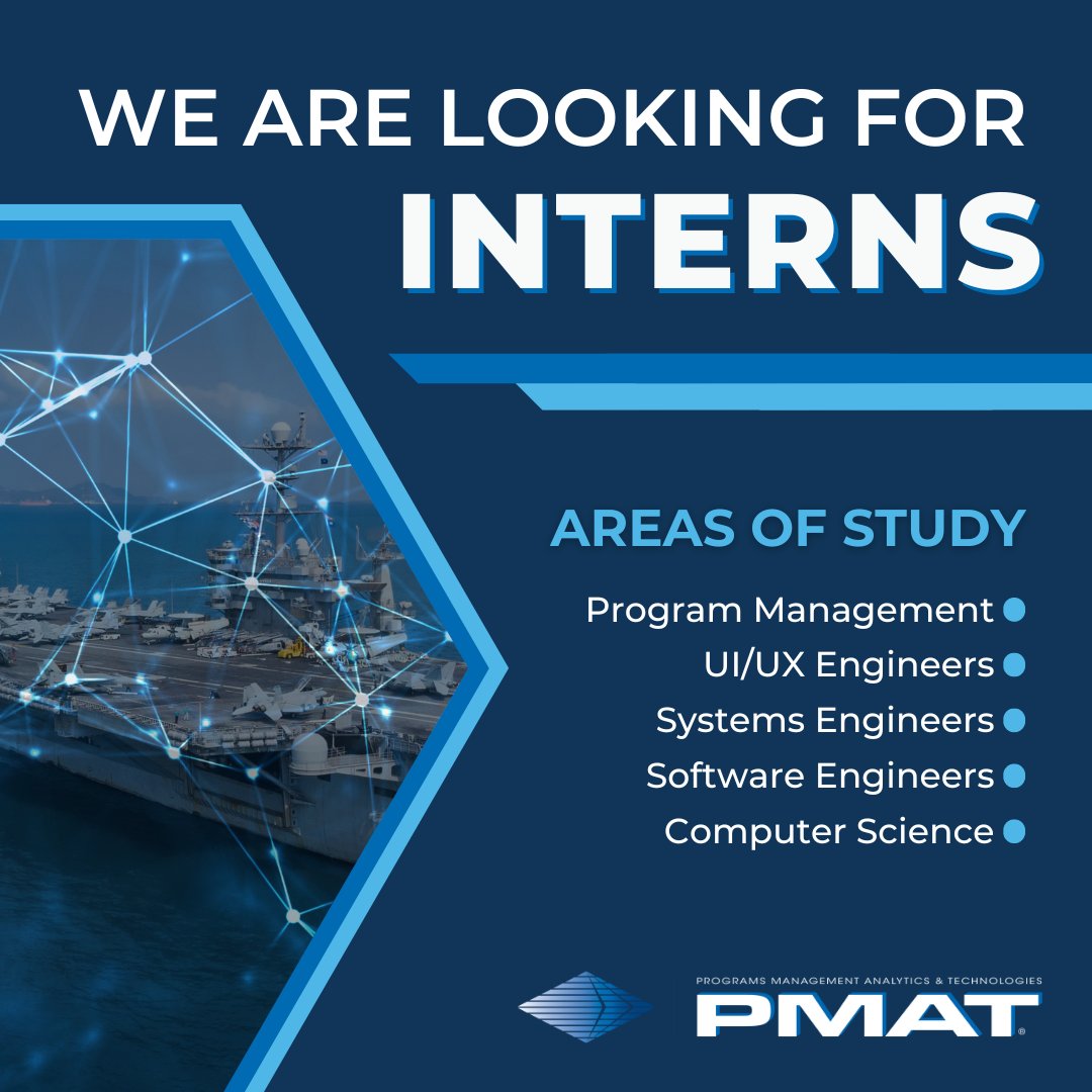 pmat_inc's tweet photo. For #NationalInternDay we wanted to reflect on how grateful we are for having the opportunity to foster interns, where we not only teach but also learn from these wonderful students and professionals. Looking  for interns in the highlighted below positions! 
#DoD #Internship https://t.co/9tdoYM6dQs