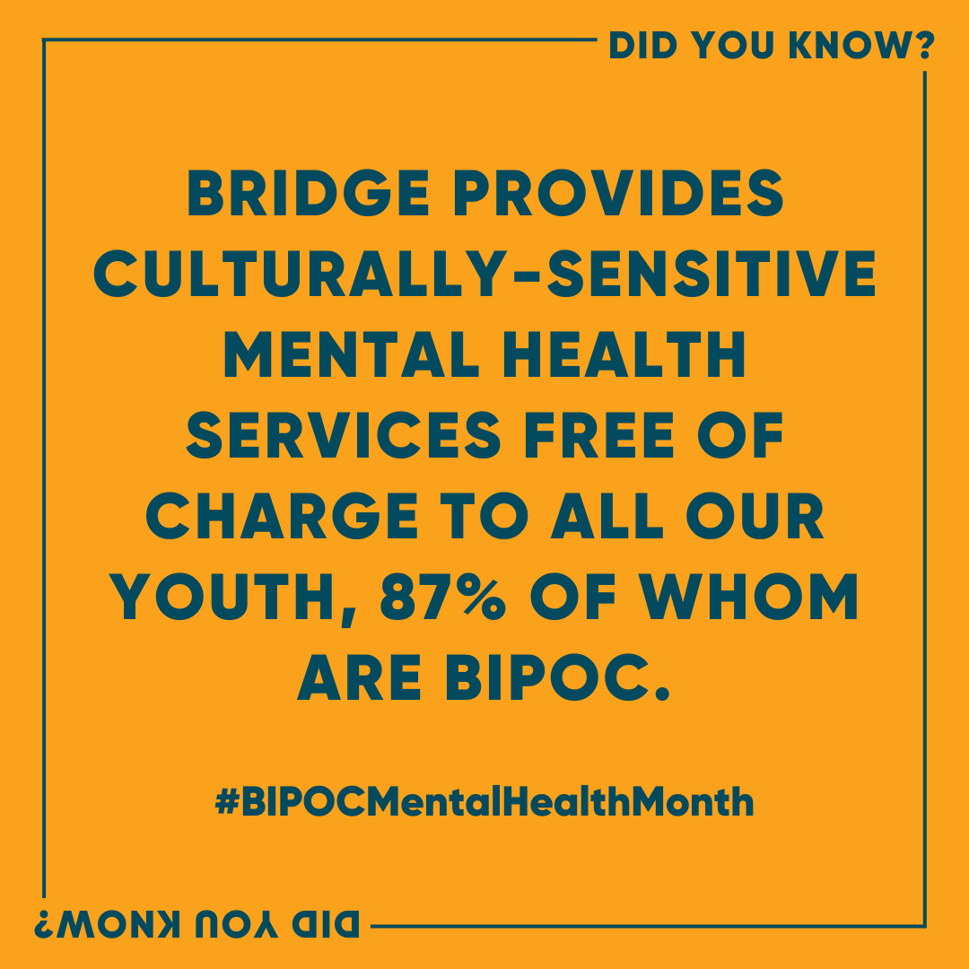 Bridge’s youth are 87% BIPOC. #BIPOCMentalHealthMonth