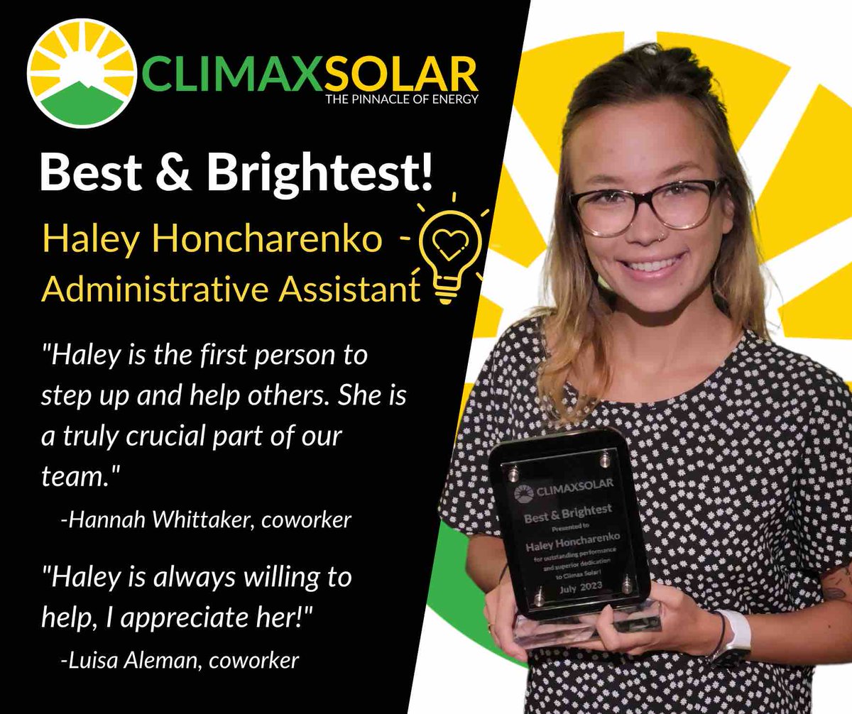 Big cheers for our July ‘Best & Brightest’ stars at Climax Solar! 🎉🌟

Thanks for your dedication and keep shining! 🎉🙌

#EmployeeRecognition #BestandBrightest #ClimaxSolar #Congratulations #ThankYou