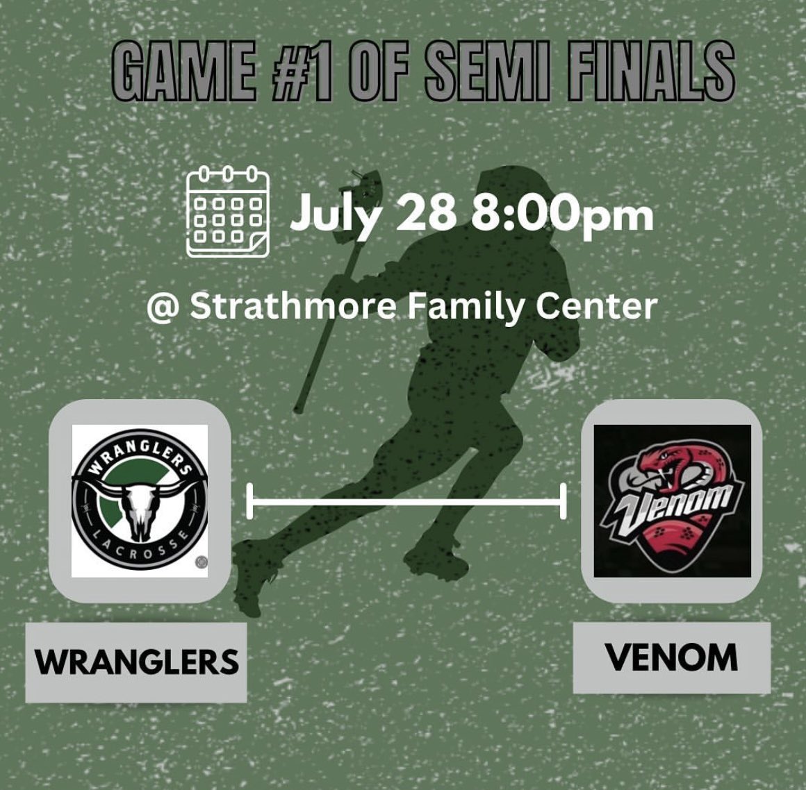 Let’s bring in the Semi Finals. Game 1 goes Friday at 8 in Strathmore with a quick turnaround for game 2 at 2pm also in Strathmore. Let’s fill the stands with green and support your Wrangs! <a href="/HornetsLax1/">Hornets Lacrosse</a> <a href="/RMLaxL/">RMLL</a> <a href="/LacrossingBarri/">Lacrossing Barriers</a>