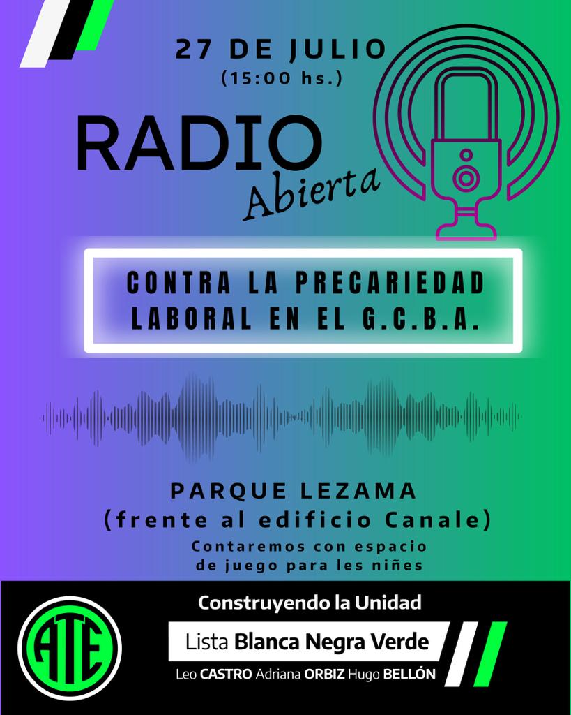 DDdelosSantos's tweet photo. 🎙Radio abierta 📢
La experiencia de trabajar en el GCBA en la voz de sus trabajadorxs‼️
UNA CIUDAD RICA CON TRABAJADORXS POBRES. https://t.co/iS3Pr9iuyg