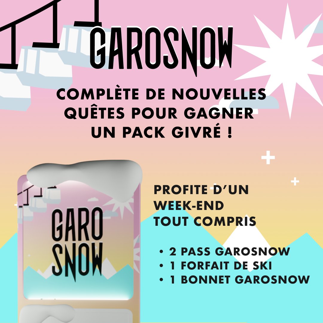 ❄️ Envie de passer un week-end de folie au Garosnow ? ❄️ Joue dès maintenant pour gagner ton Pack Givré ! 🤯 Profite d’un week-end tout compris : • 2 pass Garosnow 🔥 • 1 Forfait de ski ⛷️ • 1 bonnet Garosnow pour être équipé comme jamais ! 😎 👉 garorock.tailor.community/wonderland-3-0… 🎮