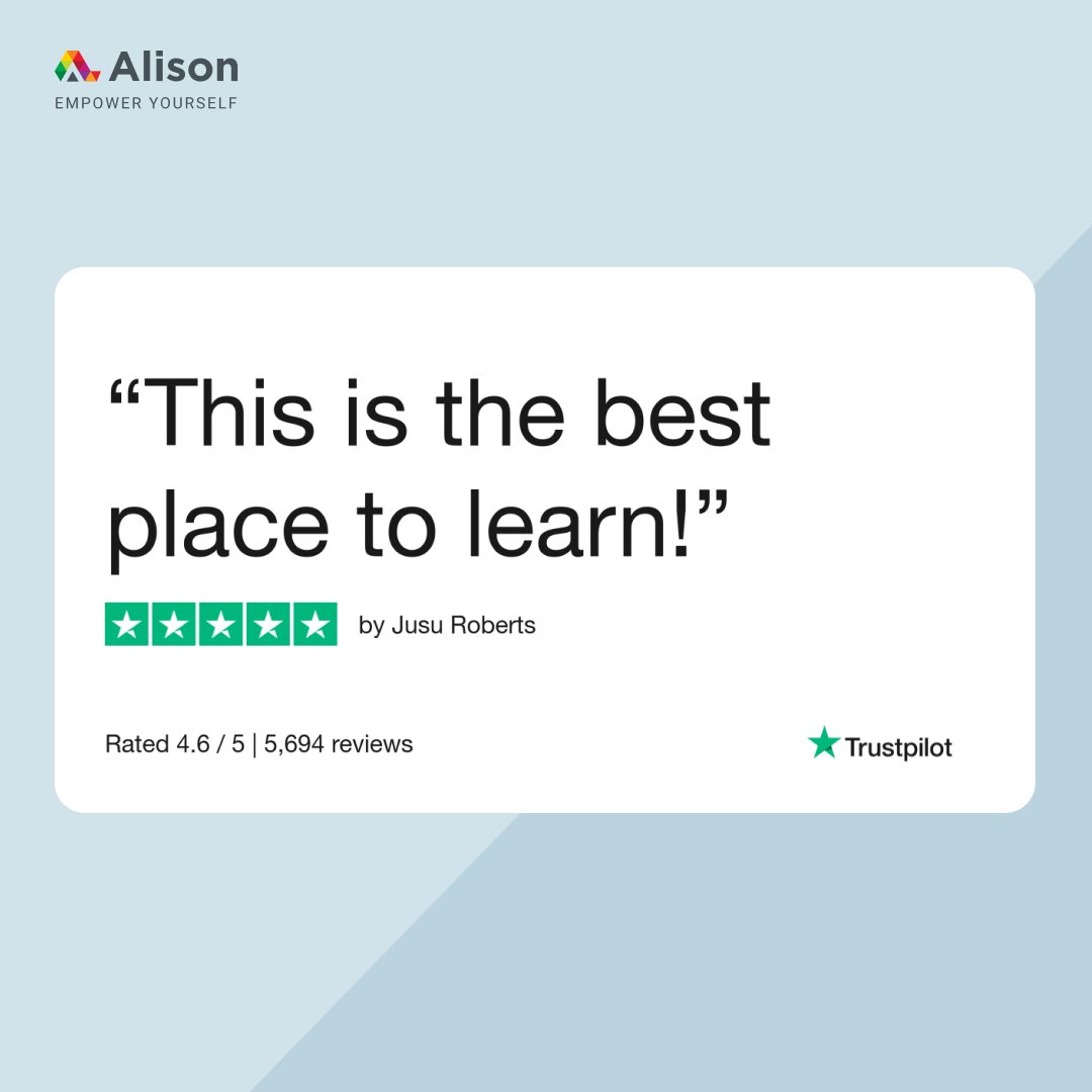 Join our community and experience top-quality education that's accessible, engaging, and designed to help you succeed. Start your learning journey with us - ow.ly/Tn4r50Pkk6x. 🎓❤️ 

#AlisonReviews #BestPlaceToLearn #EducationMatters #Alison #EmpowerYourself