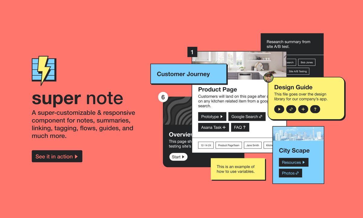 I am often adding various notes, summaries, links, &amp; tags to my <a href="/figma/">Figma</a> files for designers &amp; developers, so I built a (free) super-customizable &amp; responsive component one can publish to their library &amp; use in their Figma files. figma.com/community/file…
#figma #ux #UI #Components