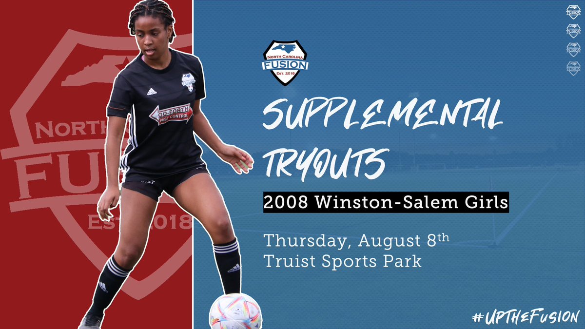 NC Fusion (@nc_fusion) on Twitter photo Interested in competitive soccer?
Supplemental Tryouts have been announced for all 2008 Classic Winston-Salem girls.
🗓️ - August 8th @ 6:30PM
📍 - Truist Sports Park
🔗 - bit.ly/PlaymetricS
Questions - dsmith@ncfusion.org
🔵🔴⚫️
#UptheFusion | #Tryouts Interested in competitive soccer?
Supplemental Tryouts have been announced for all 2008 Classic Winston-Salem girls.
🗓️ - August 8th @ 6:30PM
📍 - Truist Sports Park
🔗 - bit.ly/PlaymetricS
Questions - dsmith@ncfusion.org
🔵🔴⚫️
#UptheFusion | #Tryouts