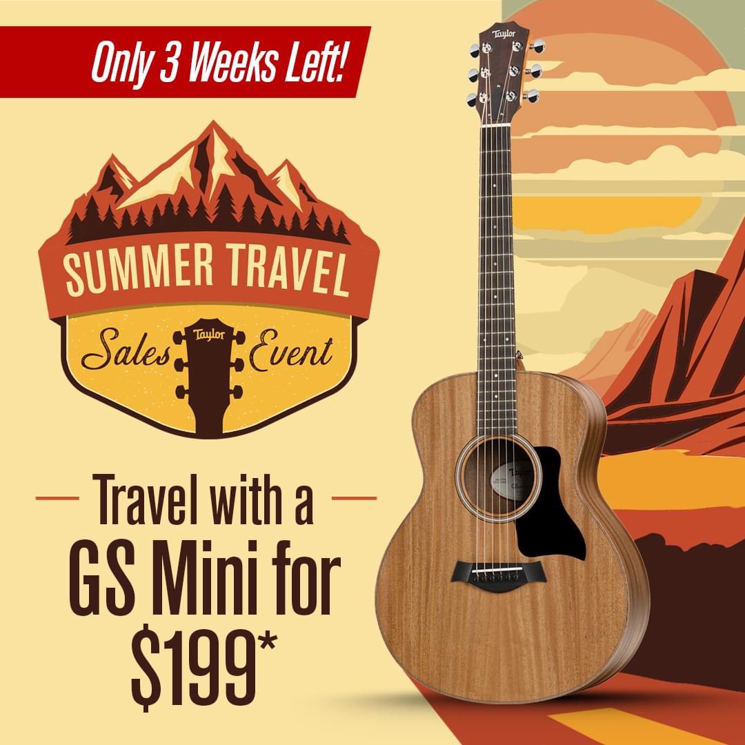 Just 3 weeks left to take advantage of @TaylorGuitars’ summer travel sales event! Get a Baby Taylor for $99 or a GS Mini Mahogany for $199 when you buy any Taylor model from the 200 DLX Series and above. Try a #TaylorGuitar in-store or shop online at StraitMusic.com!
