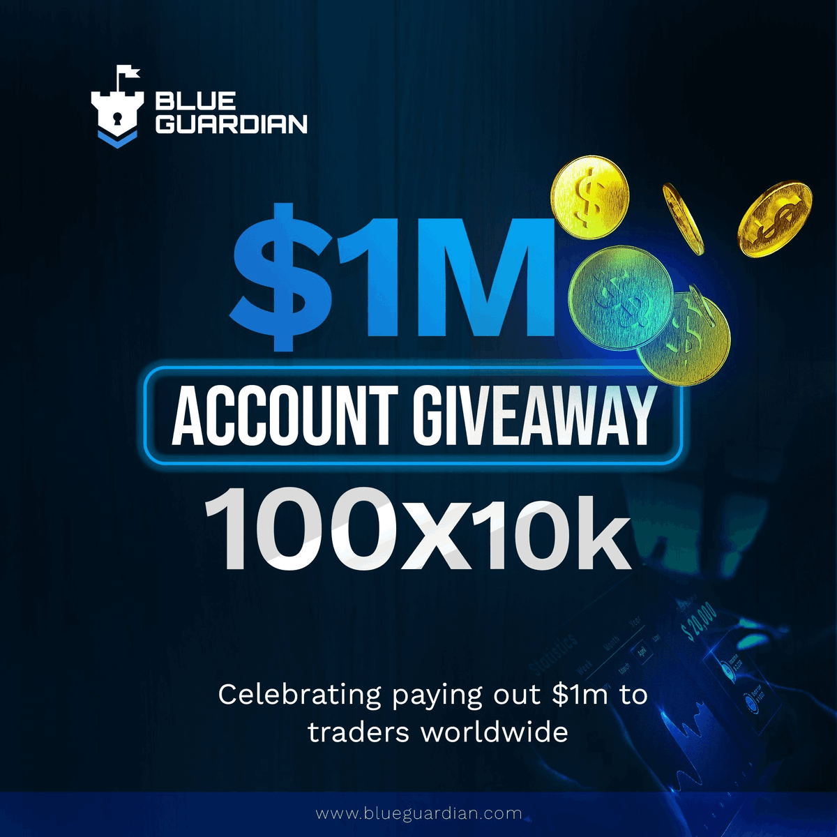 BlueGuardiancom's tweet photo. 💙 8th out of 10 Giveaways in our $1M Giveaway! 💙

To celebrate paying over $1M to traders, we're giving away $1M in Unlimited accounts!

1. Follow us and @BaintzCEO

2. Like, Retweet &amp; tag 3 traders

3. Join our Discord w proof https://t.co/aPFNBsIFYR

Ends in 24h https://t.co/veo8tMjhwf