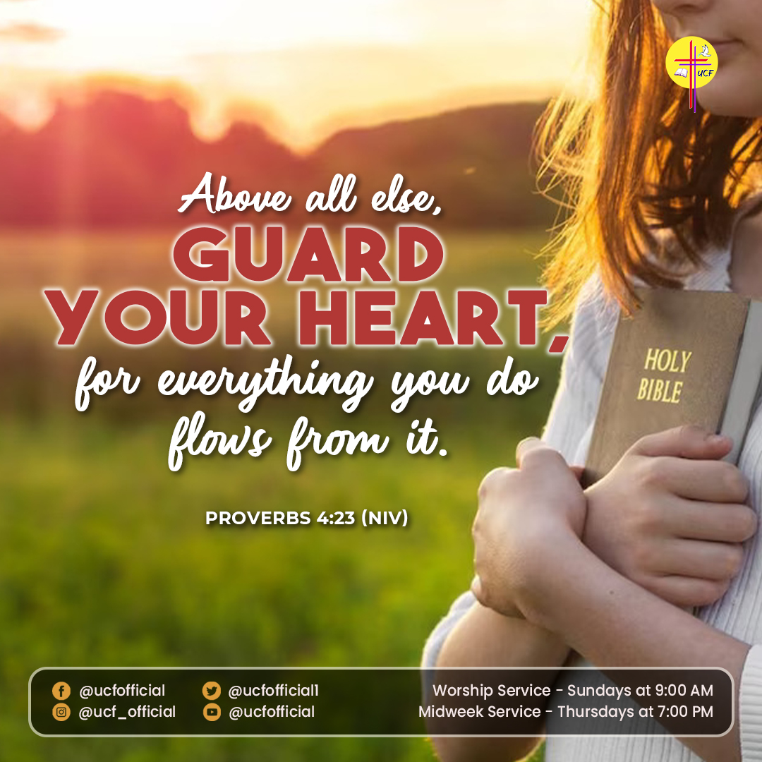 UCFOfficial1's tweet photo. Above all else, guard your heart, for everything you do flows from it.
Proverbs 4:23 (NIV)
#UCF #UCF36 #AboundingInEveryGoodWork #WordOfGod #BibleVerse #DailyBibleVerse #DailyWord #GuardYourHeart #DoEverythingInLove https://t.co/y0mDc1nhYc