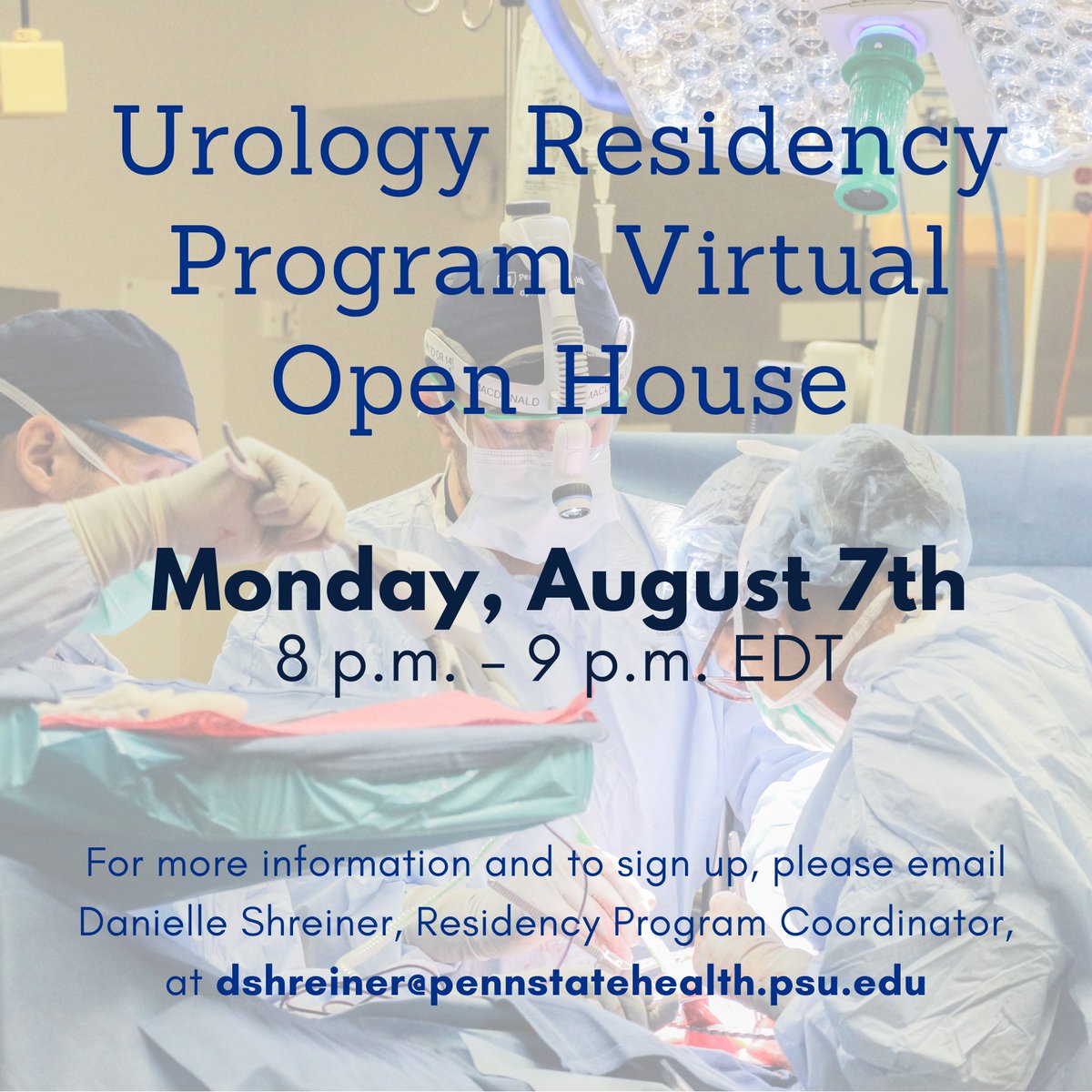 Penn State Urology (@psh_urology) on Twitter photo ICYMI: Monday, Aug 7th is our first residency program virtual open house from 8 p.m. - 9 p.m. EDT. Email Danielle Shreiner at dshreiner@pennstatehealth.psu.edu to register! #Match2024 #UrologyMatch #UroMatch #UroSoMe #MedTwitter <a href="/UroResidency/">UroResidency</a> <a href="/Inside_TheMatch/">Inside The Match</a> <a href="/Uro_Res/">The Urology Applicant âš•</a> <a href="/Uro_Stream/">UroStream</a> ICYMI: Monday, Aug 7th is our first residency program virtual open house from 8 p.m. - 9 p.m. EDT. Email Danielle Shreiner at dshreiner@pennstatehealth.psu.edu to register! #Match2024 #UrologyMatch #UroMatch #UroSoMe #MedTwitter <a href="/UroResidency/">UroResidency</a> <a href="/Inside_TheMatch/">Inside The Match</a> <a href="/Uro_Res/">The Urology Applicant âš•</a> <a href="/Uro_Stream/">UroStream</a>