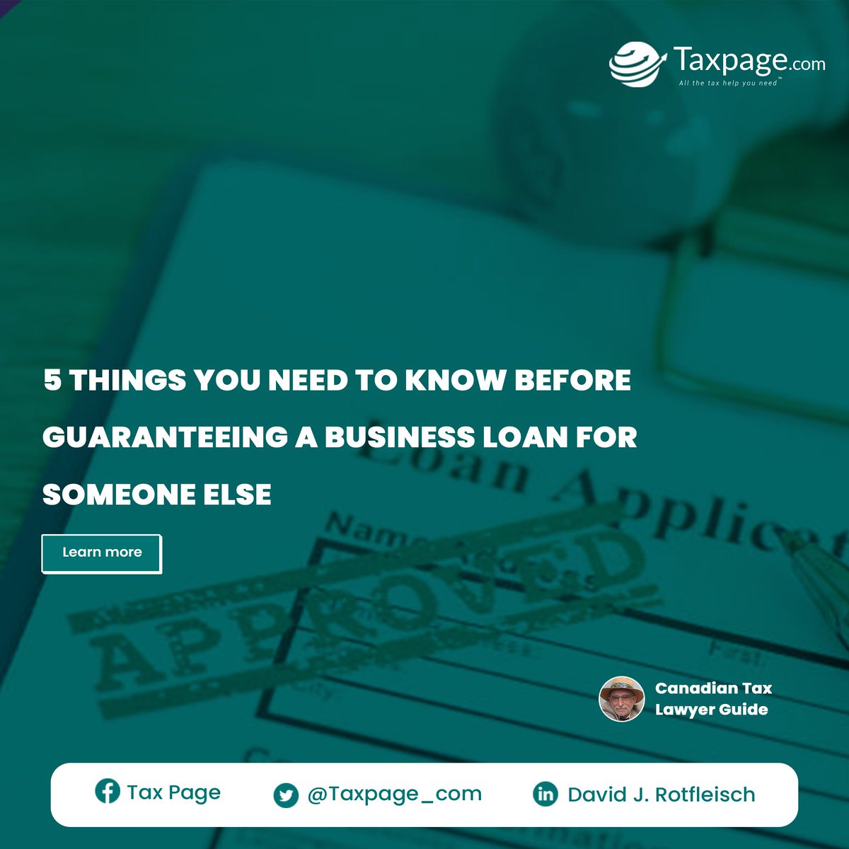 Taxpage_com's tweet photo. 5 things you need to know before guaranteeing a business loan for someone else

#Thread 

#Taxpage #Loans #Guarantor #Canada https://t.co/oFWlheSraj