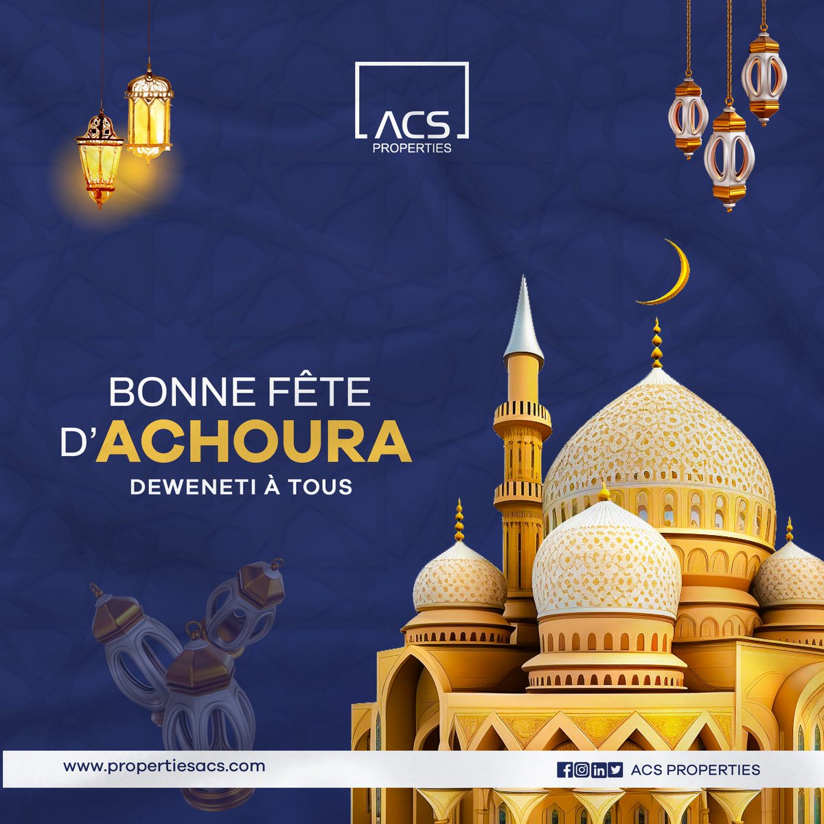 Achoura, célébrée avec ferveur, commémore l’héritage spirituel et culturel. Réunissant les croyants dans la prière et la réflexion, cette journée sacrée renforce les liens de fraternité.
#Achoura #ACSProperties #BonneFêteAchoura #CommunautéMusulmane