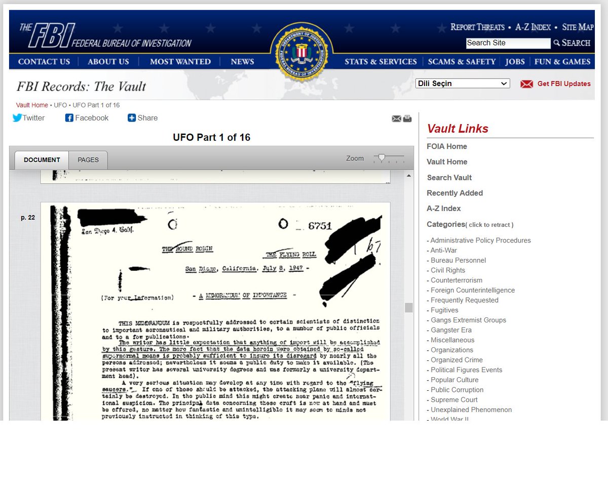 hancerdelta's tweet photo. @FBI Truth is here. Read page 22 of #FBI's declassified #Roswell report. 

FBI'ın #UFO raporunu sitesinden okuyabilirsiniz.

#DavidGrusch #ExtraTerrestrials #İzmir #DolarTL 

📄https://t.co/6ELNY1DM0Z https://t.co/aAxO7Gu3uW