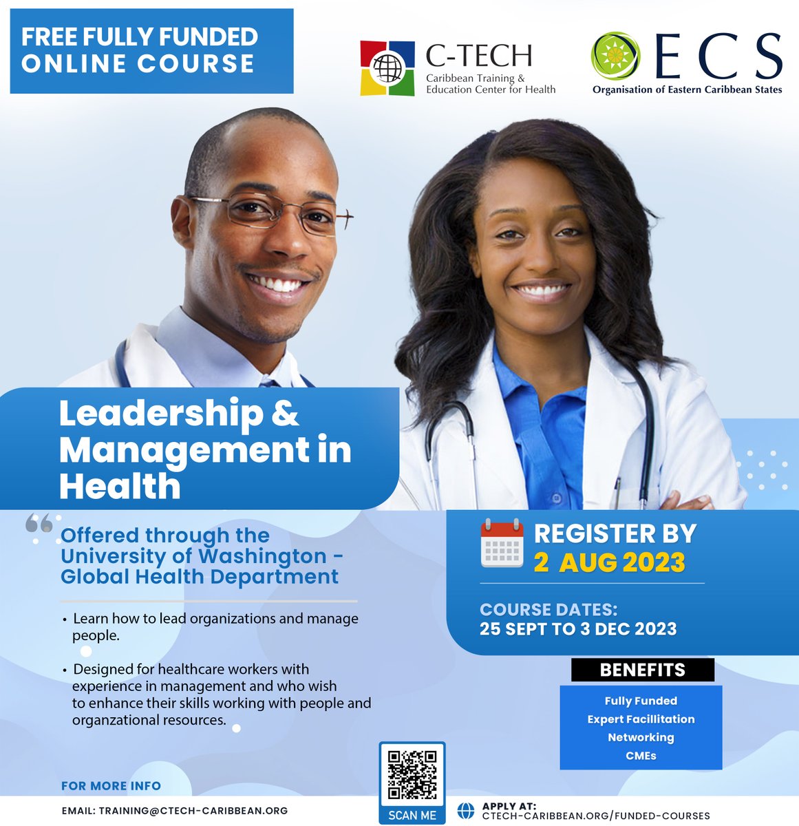 ctechcaribbean's tweet photo. 🎓Take advantage of this opportunity to enhance your skills and knowledge with our fully-funded online courses in Leadership &amp; Management in Health.  
📝Apply now before it's too late! Applications are closing soon.

#healthprofessionals #onlinecourses #globalhealth #mentalhealth https://t.co/JYEAzLszF7