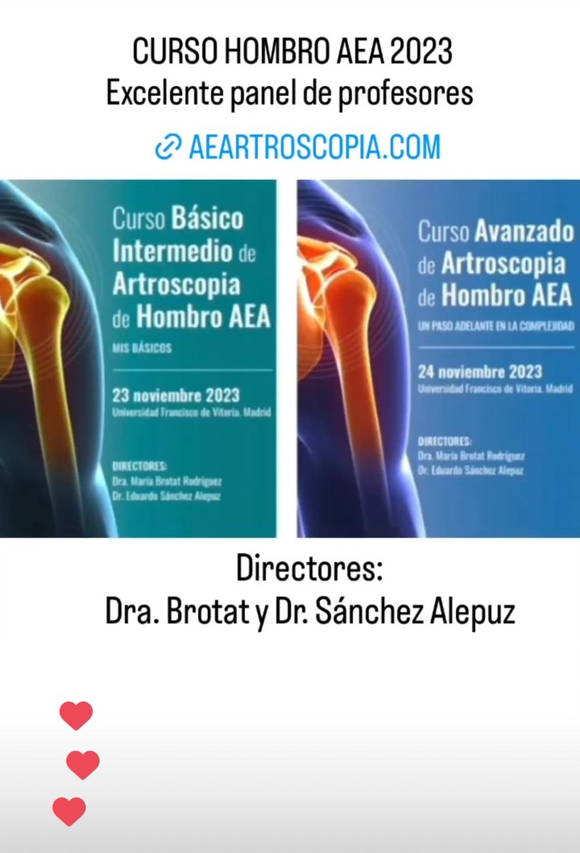 CURSO AEA HOMBRO 
🔴 Noviembre 2023
➡️ <a href="/aeartroscopia/">AEA</a> 
▶️ Más información en la web de la asociación española de artroscopia
