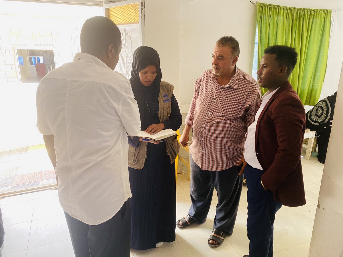 Heca2022's tweet photo. HECA &amp; MENA Health focal persons with HARGEISA GROUP HOSPITAL medical officer and also with the UNHCT staff observation  the activities in the hospital @windle_som  @NDRASOMALILAND @obsa_official @Refugees @DANSomaliland1 @NRC_Norway https://t.co/3v4lE17peY