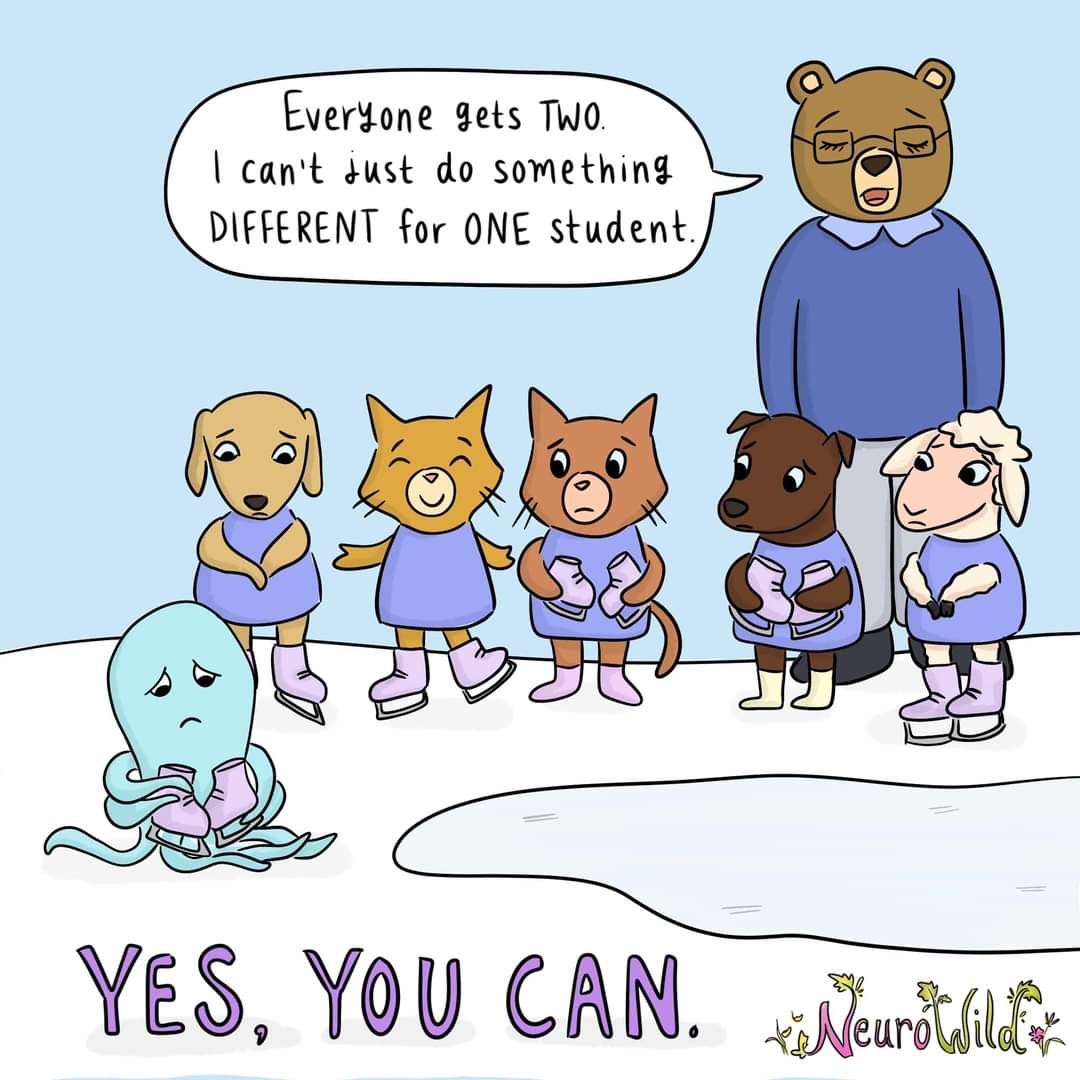 Equity over equality always! Different is not less than and providing accommodations does not give a student a leg up. It puts them on the same plane as their peers so that they can create their own success.