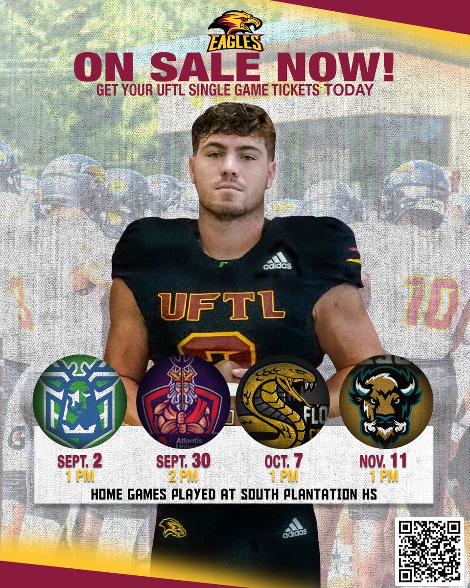 uftlathletics (@uftlathletics) on Twitter photo Single game tickets are on sale now!
Don't miss your chance to join <a href="/uftlfootball/">uftlfootball</a> at South Plantation HS this fall!
🎟️ | bit.ly/3Ot93sJ Single game tickets are on sale now!
Don't miss your chance to join <a href="/uftlfootball/">uftlfootball</a> at South Plantation HS this fall!
🎟️ | bit.ly/3Ot93sJ
