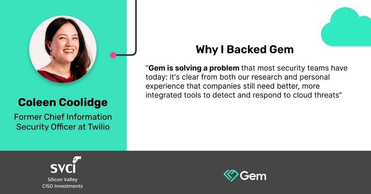 Launching our 'Why I Invested in @gemsecuritylabs series with none other than Coleen Coolidge, former CISO at Twilio! Coleen is thrilled to back Gem Security and firmly believes in this team's potential to create a profound impact in cloud security. Here's what she shared: