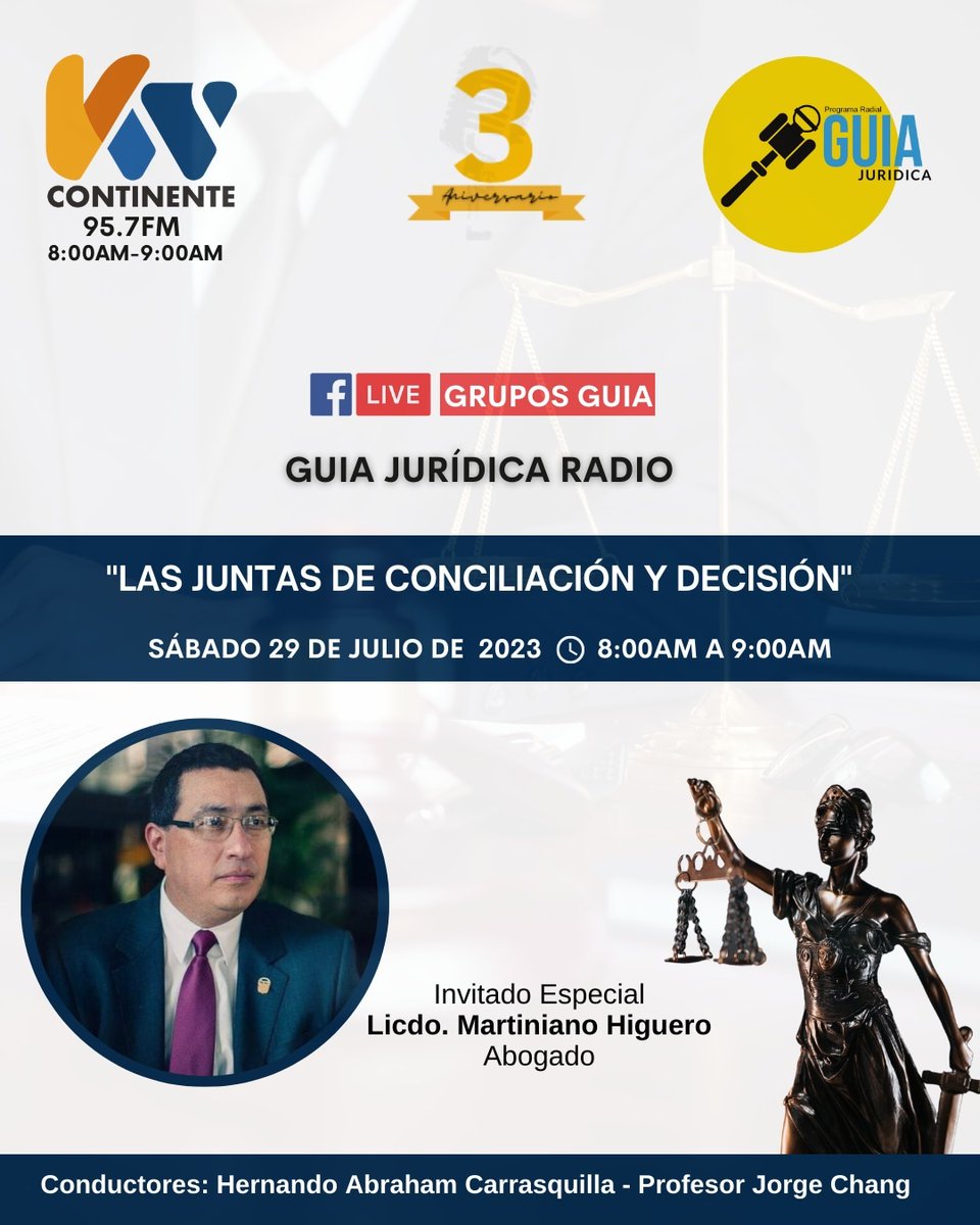 Sábado 29 de julio por tu emisora @kwcontinente95.7📌 de 8.00am a 9.00am

🅖︎🅤︎🅘︎🅐︎ 🅙︎🅤︎🅡︎🅘︎🅓︎🅘︎🅒︎🅐︎ 🅡︎🅐︎🅓︎🅘︎🅞︎🎙️

𝗜𝗻𝘃𝗶𝘁𝗮𝗱𝗼 𝗘𝘀𝗽𝗲𝗰𝗶𝗮𝗹
🔹Lcdo. Martiniano Higuera <a href="/MartinHiguero/">Martiniano Higuero Chávez</a>