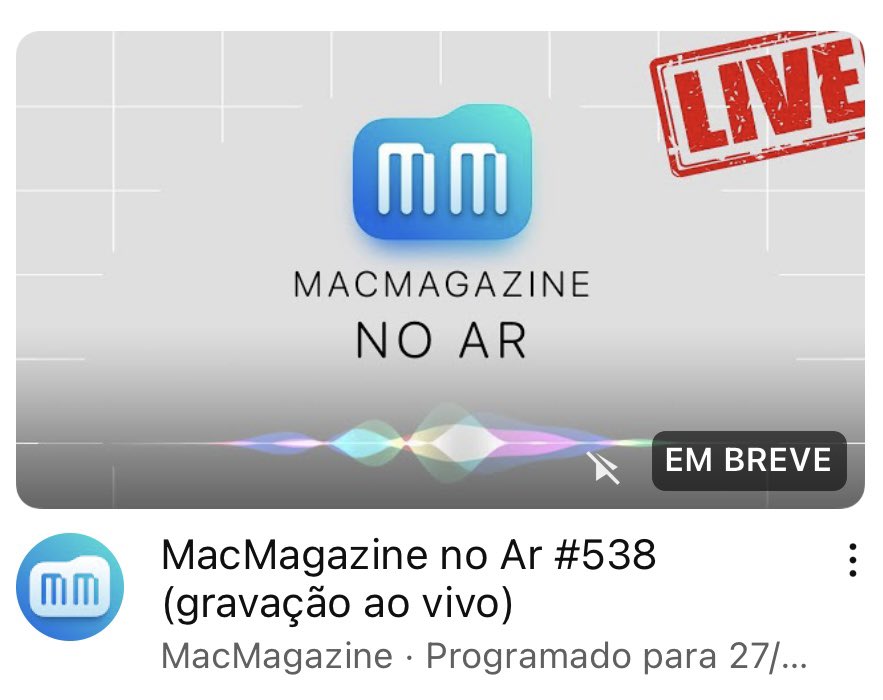 dalva_veronica's tweet photo. Hoje teremos gravação ao vivo de mais uma edição do MacMagazine No Ar, podcast do @MacMagazine no YouTube.

Não percam! 😉

🗓: 27 de Julho 
⏰: 18h (horário de Brasília)
📺: YouTube MacMagazine

Aproveitem e se inscrevam no canal!

#MacMagazine #MacMagazineNoAr #Podcast #Apple https://t.co/NV9yuMtqur
