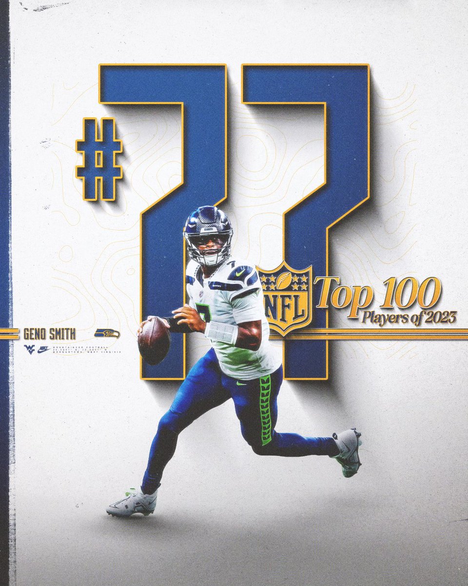 WVUfootball's tweet photo. 7️⃣ is 7️⃣7️⃣

Congrats to @GenoSmith3 on earning a spot on the #NFLTop100 🫡

#HailWV https://t.co/nzEnbBkeY5