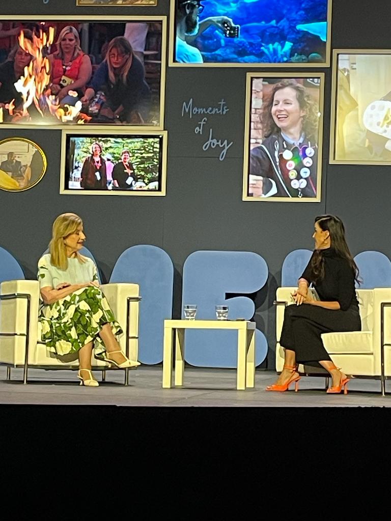Our Senior VP of Business Operations and BI Joanna Fankhauser in discussion with Arianna Huffington talking wellness, self-care, and burnout! Thank you, <a href="/ariannahuff/">Arianna Huffington</a> for being part of #INSTCon23! #MakingMoments