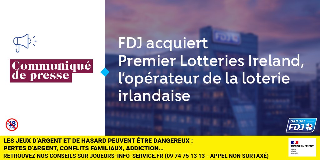 Je me réjouis de l’acquisition de Premier Lotteries Ireland, opérateur de la loterie irlandaise, un partenaire de longue date au sein de la communauté Euromillions. Devenir opérateur d’une loterie étrangère marque une nouvelle étape dans le développement international de #FDJ.