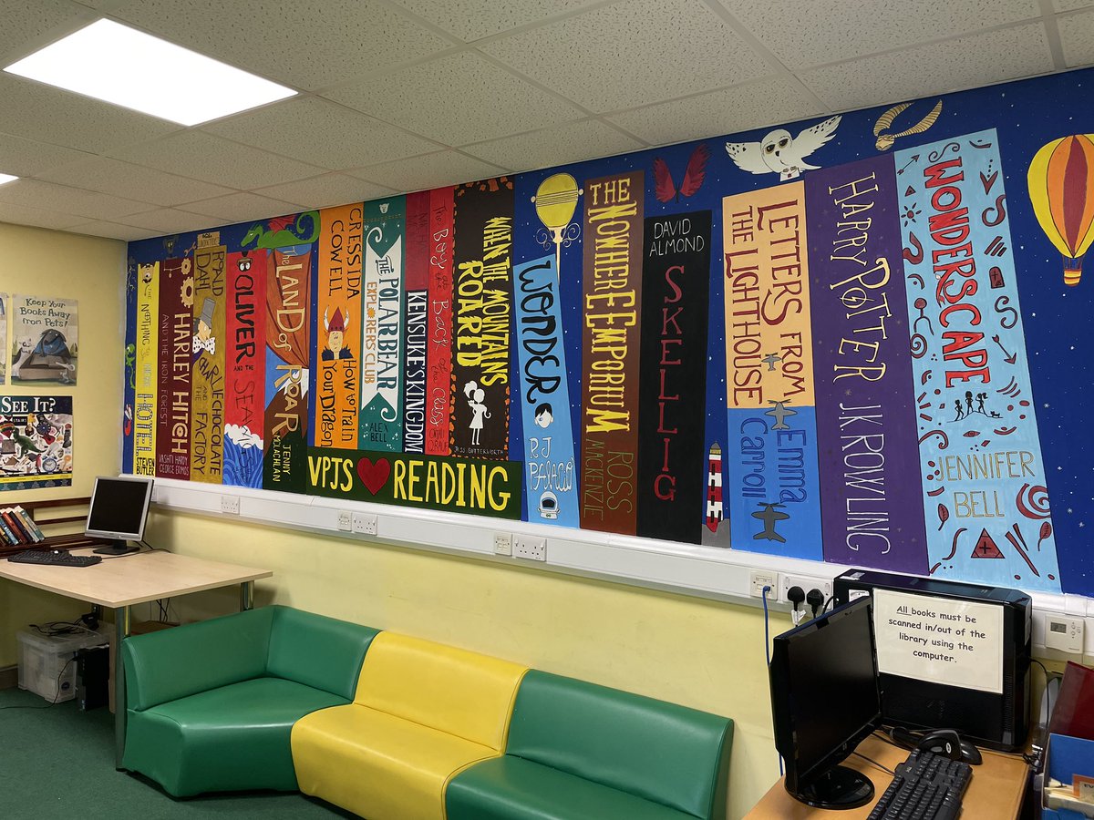 lbiddulph6's tweet image. It’s finished! Our school reading spine on display in the library. Has taken me and me my wonderful TA 5 months to finish -chipping away before school, lunchtime and school hols! @vashti_hardy @sbutlerbooks @JennyMcLachlan1 @Alex_Bell86 @OnjaliRauf @JessBAuthor @RossAuthor