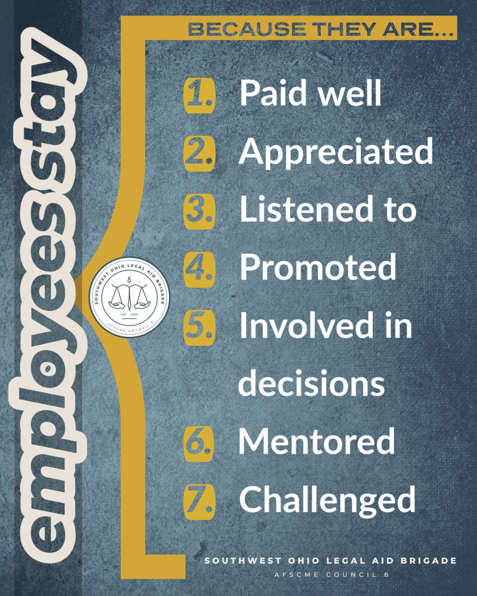 legalaidbrigade's tweet image. We love our coworkers, our community, &amp;amp; Legal Aid. Our goal is to help create an environment where talented people &amp;amp; advocates feel valued, challenged, &amp;amp; supported—where people want to learn, grow, stay, &amp;amp; contribute; just what we'll be working towards in our negotiation process!
