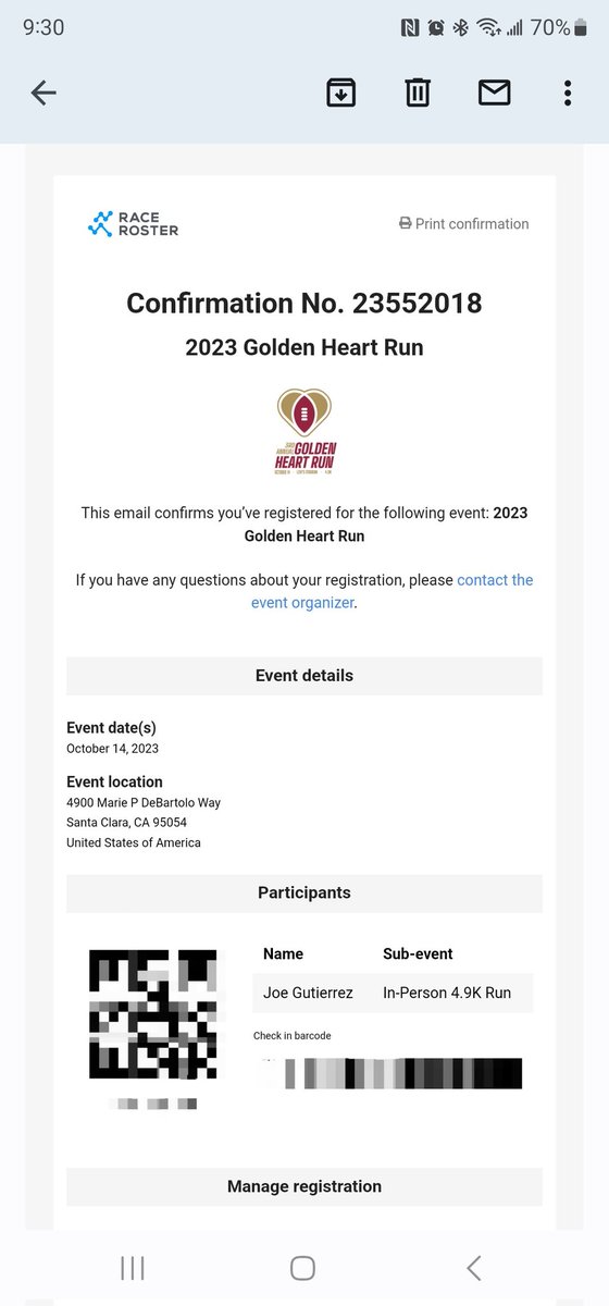 Signed up for the 49ers @goldenheartfund Run....can't wait !!!! #GoldenHeartRun #LevisStadium #SanFrancisco49ers #FTTB