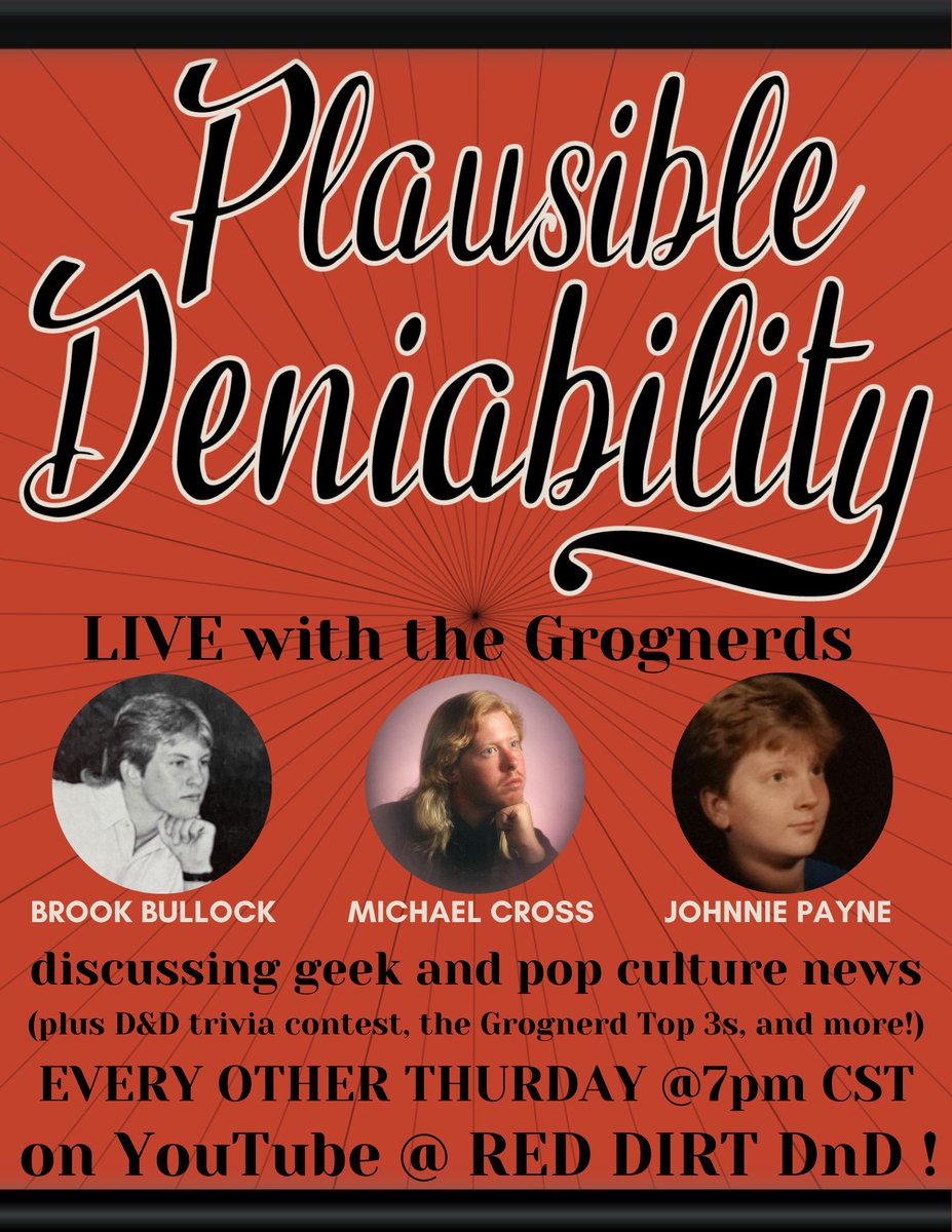 Tonight at 7:00 on the <a href="/RedDirtRPG/">Red Dirt RPG</a> <a href="/YouTube/">YouTube</a> page, join <a href="/TheJohnniePayne/">TheJohnniePayne</a> <a href="/BullockBrook/">Brook Bullock 🇺🇸🇺🇸🇺🇸</a> &amp; <a href="/KOSUMichaelC/">Mike in the Morning</a> as they run down their favorite movies of the 80s and of course #DnD #Trivia youtube.com/@RedDirtRPG