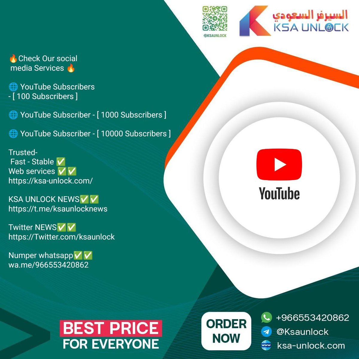 ksaunlock's tweet photo. 🔥Check Our social media Services 🔥

🌐 YouTube Subscribers - [ 100 Subscribers ]

🌐 YouTube Subscribers - [ 1000 Subscribers ]

🌐 YouTube Subscribers - [ 10000 Subscribers ] 

Trusted - Fast - Stable ✅
Web services ✅✅
https://t.co/HJUkn9QRn5 https://t.co/vnLKKoQ9e6
