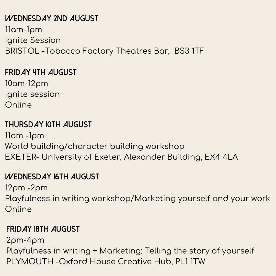 infobeyondface's tweet photo. Throughout August we are hosting a variety of writing focused workshops for global majority people online and in-person. Book on to one of Pay What You Decide sessions and head to https://t.co/eh42s7TxPd for more information on each offer! https://t.co/l0vejayrAw