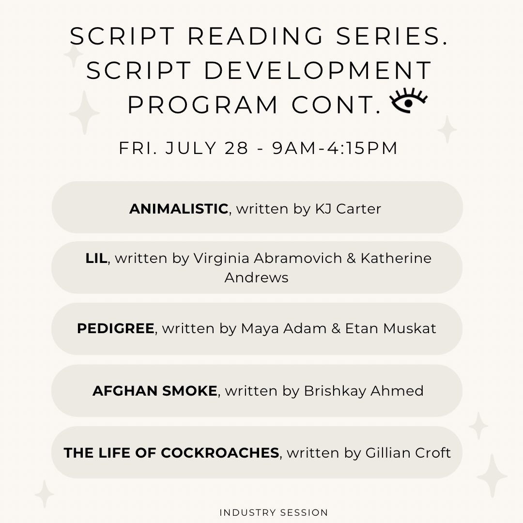 FemaleEye's tweet photo. SCRIPT READING SERIES. SCRIPT DEVELOPMENT PROGRAM

The Toronto Baha’i Centre 
Fri. July 28th • 9AM-4:15PM

The Script Reading series at FeFF is a creative incubator for writers with completed features and pilots that are ready to be kicked up to the next level. (Free event) https://t.co/5FGjZMy2iV