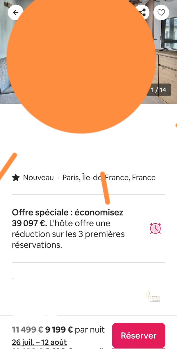 SteMauHub's tweet photo. Tranquilles les parisiens avec leurs apparts durant la période des #JO2024. Même avec une réduc de 2300€ c'est un tantinet une escroquerie 9199€ la nuit,  pour dormir sur une canapé convertible.  Ça râle contre les JO mais ça n'oublie pas de se servir au passage. @airbnb_fr https://t.co/PlD1VlRA1w