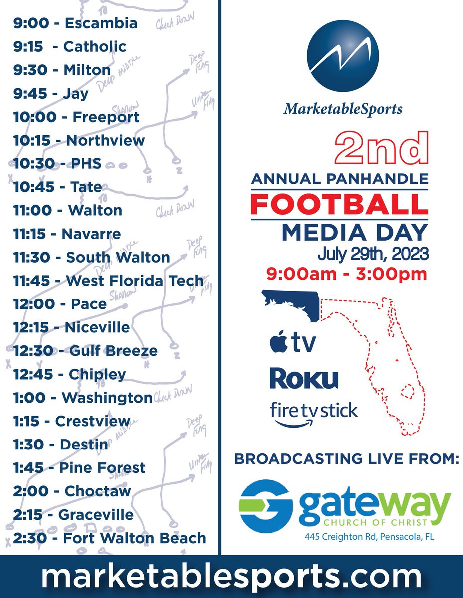 Andy_Villamarzo's tweet photo. Heading up tomorrow to be at Saturday’s @MarketableSport 2nd Annual High School Football Media Day. 

@SBLiveSports @SBLiveFL @dowork_sports @IrishBill63 @MaxImpact74 @BLester1993 @EscambiaFb @ccrusadersfball @MiltonHighFB @royals_jay @FreeportHSAth @NHSRaidersFB @nhschiefs @TateFootball @FWB_FB @Niceville_FB @PaceHSfootball @TheOfficialPFFB @SouthWaltonFB @ChipleyFootball @FootballGBHS @gracevilleFB @crestview_fb @BigGreenIndian #HSFB