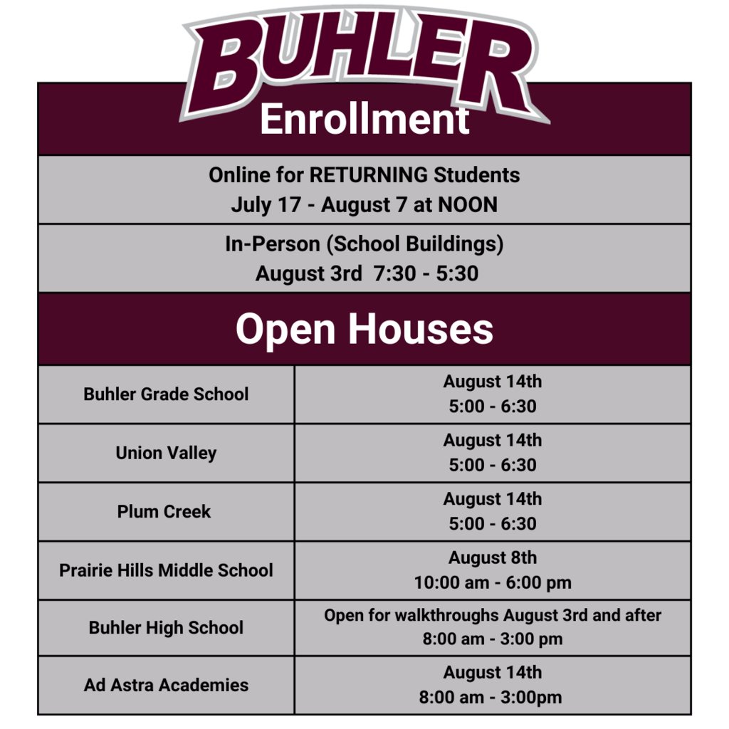 We have had some questions about open house dates and times. See the image below with dates and times each of our buildings will hold their open house. Also included are online and in-person enrollment dates.

Looking forward to seeing you!