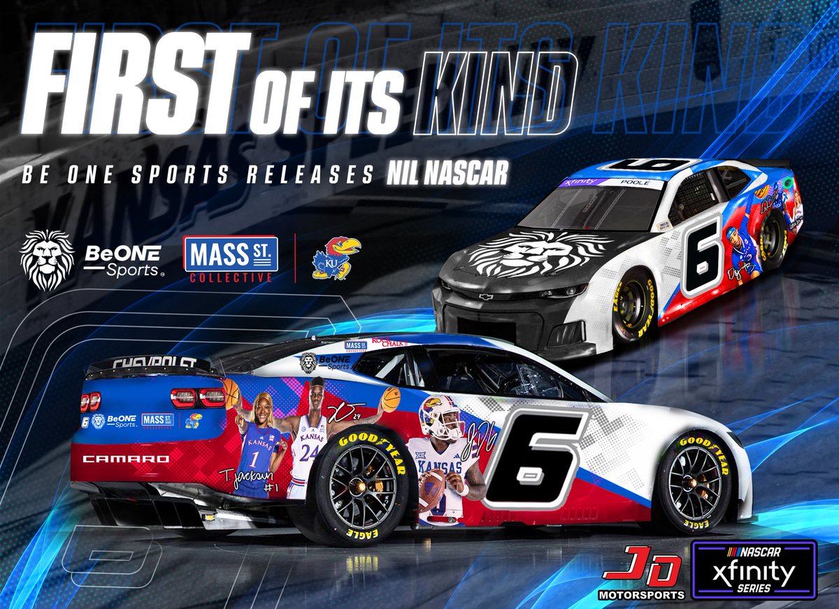 BeONE_Sports's tweet photo. 🏁  NIL at 200mph. 🏁

BeONE Sports is proud to announce the fastest collaboration on the planet! 
Working with Mass St. Collective, University of Kansas and JD Motorsports, we’re driving NIL innovation (literally).
#performancetraining #morewithNIL 
https://t.co/dX7fAAcZ1x https://t.co/n60iSVmE8q