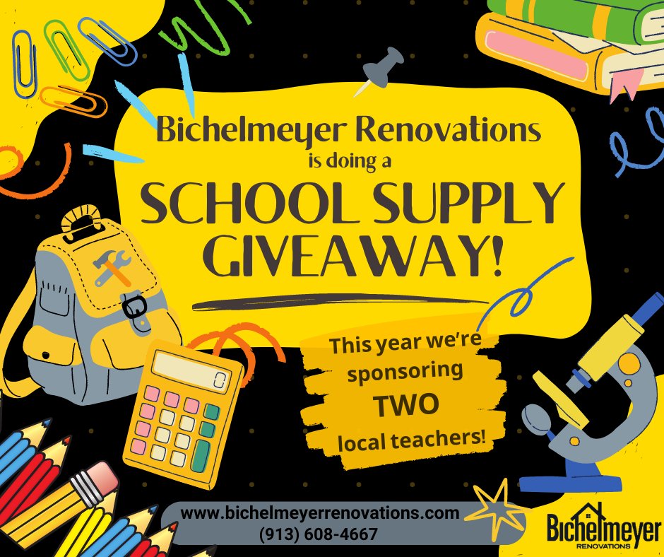 Bicren24's tweet photo. 📢📢 GIVEAWAY TIME!! 📢📢

We're aware that teachers must pay for their classroom supplies out of pocket...👎
This year Bichelmeyer Renovations is sponsoring ✨TWO✨ local teachers by clearing $100 worth of supplies on their Amazon wish list! 🤩
To enter go to our FACEBOOK page! https://t.co/vESCAvfrRp