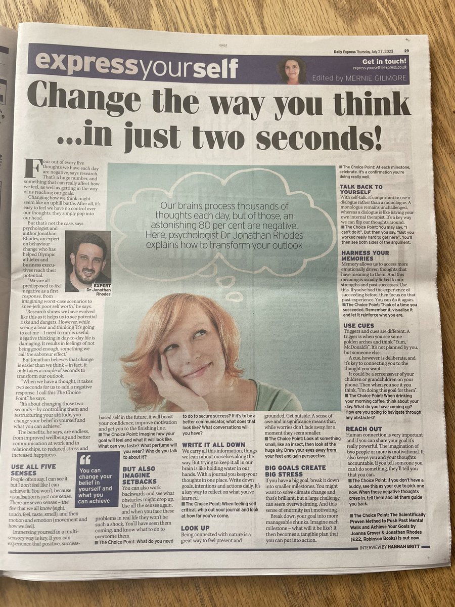 Behaviour change can take just a few seconds… 
I’m in the <a href="/Daily_Express/">Daily Express</a> today discussing imagery and #thechoicepoint 📖 
<a href="/PlymouthPsych/">Plymouth Psychology</a> <a href="/KarolNedza/">Karol Nedza</a> <a href="/BPSOfficial/">British Psychological Society</a> <a href="/DanAbrahams77/">Daniel Abrahams</a> <a href="/twowheelprof/">Richard Cheetham MBE</a> <a href="/jandradeply/">Professor Jackie Andrade</a> <a href="/JonmayPsych/">Jon May 🐀 @jonmay@twt.cymru</a> <a href="/BenJaneFitness/">Ben Jane</a>