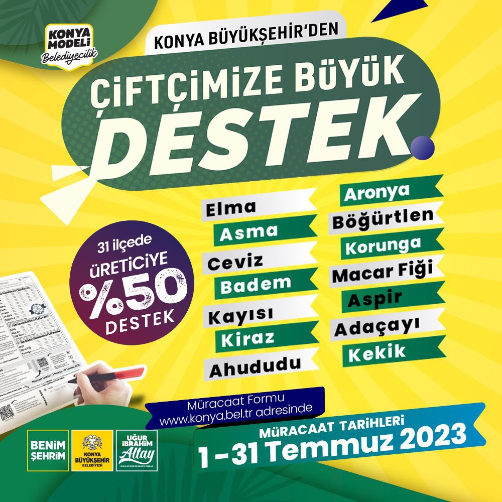 Üreticilerimize tarımsal destek başvurularımızın son tarihinin 31 Temmuz 2023 olduğunu hatırlatmak istiyorum. 

Üretmek sizden, destek bizden. 

Bereketli olsun.