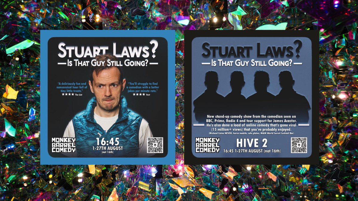 Dog At A Disco (@dogatadiscoprod) on Twitter photo 🪩NEXT WEEK🪩
Acclaimed gilet-wearing stand up and “one man episode of Arrested Development” 🪩STUART LAWS 🪩returns to <a href="/edfringe/">Edinburgh Festival Fringe</a> with a brand new show, and this time he’s telling the truth…
📍Monkey Barrel (Hive 2) <a href="/BarrelComedy/">Monkey Barrel Comedy</a>
🗓️16:45, 1 - 27 August
tickets.edfringe.com/whats-on/stuar… 🪩NEXT WEEK🪩
Acclaimed gilet-wearing stand up and “one man episode of Arrested Development” 🪩STUART LAWS 🪩returns to <a href="/edfringe/">Edinburgh Festival Fringe</a> with a brand new show, and this time he’s telling the truth…
📍Monkey Barrel (Hive 2) <a href="/BarrelComedy/">Monkey Barrel Comedy</a>
🗓️16:45, 1 - 27 August
tickets.edfringe.com/whats-on/stuar…