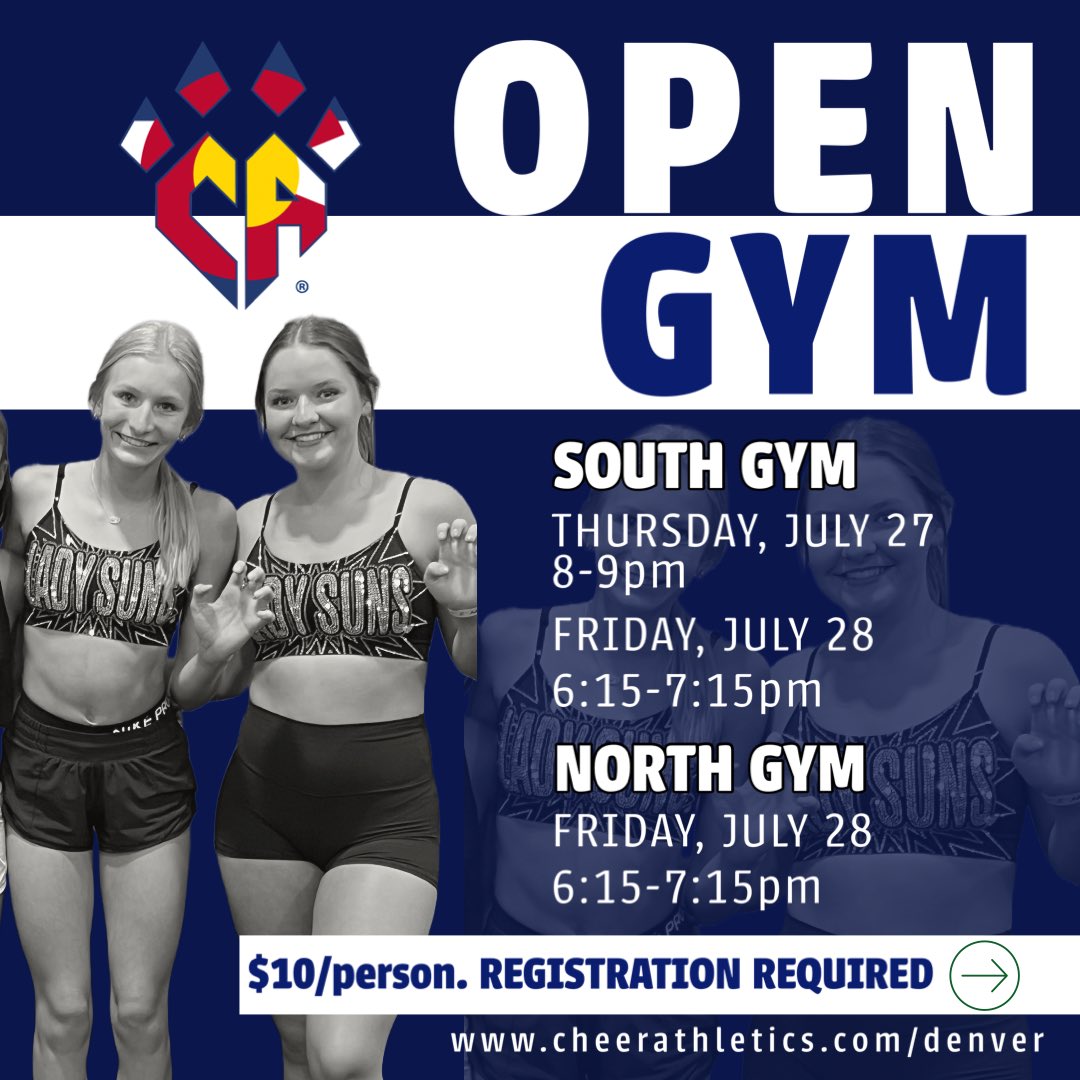 ca_denverco's tweet photo. Open Gym is back for this week!

Open to all athletes and guests with pre-registration and waivers on file through our Parent/Customer Portal.

➡️ https://t.co/EofE5V1dMl

#Claworado #OpenGym #ColoradoCheer #SummerFun https://t.co/dV4HDslCrN