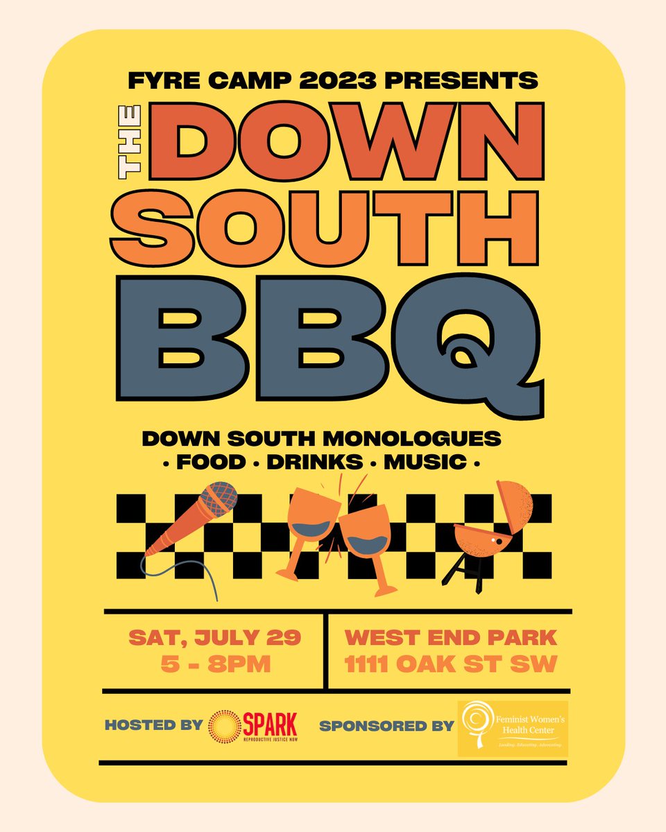 This Saturday, July 29th, join SPARK and our 2023 FYRE Campers at our Down South BBQ! Our campers will present 'The Down South Monologues,' and then we'll celebrate with food, drinks, and music! See y'all there!