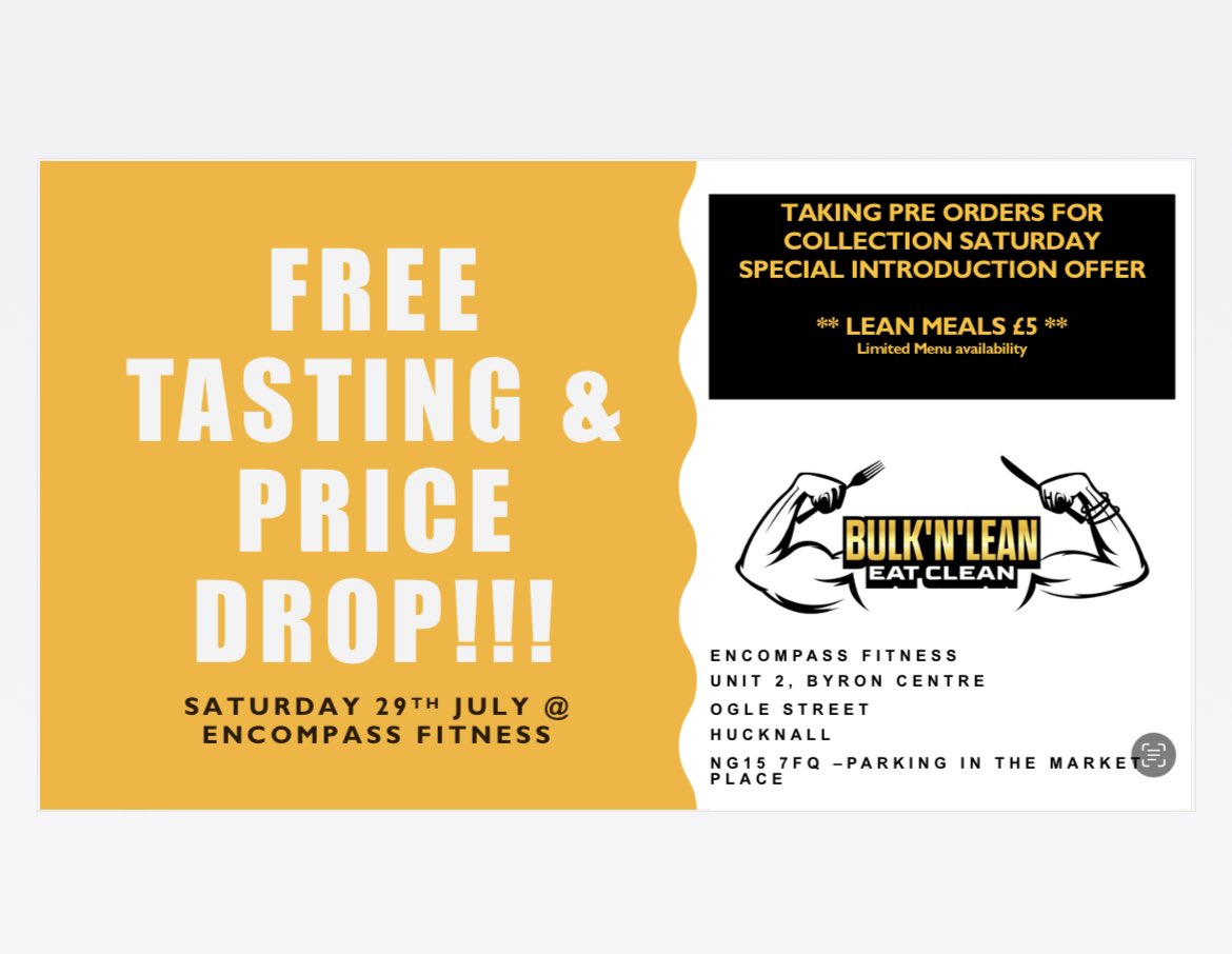MissRich23's tweet photo. Free meal prep tasting THIS Saturday find out more on instagram: BulknLean https://t.co/q9uGlGysyl