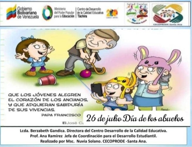 Día de los abuelos 
@MPPEDUCACION
@ZonaEducTachira
<a href="/NicolasMaduro/">Nicolás Maduro</a>
<a href="/yelitzePSUV_/">Yelitze Santaella</a>
<a href="/berzabethg1/">Berzabethgandicaoficial</a>
<a href="/COMUNIDADESED15/">DIV. COMUNIDADES EDUCATIVAS TÁCHIRA</a>
@SPETachira
<a href="/saludescolar2/">Salud Escolar</a>
<a href="/cordobaENGH/">CordobaGarciadeHeviaEcuela</a>
<a href="/Yasuy80/">CEI DR FCO GARCIA H.</a>
<a href="/uensimonbolivar/">U.E.N.SIMONBOLIVAR - Córdoba.</a>
<a href="/Especial13142/">Especial Córdoba</a>
<a href="/donromulogalle1/">Donromulogallegos</a>
<a href="/lavictoria2015/">Nueva Morelia</a>