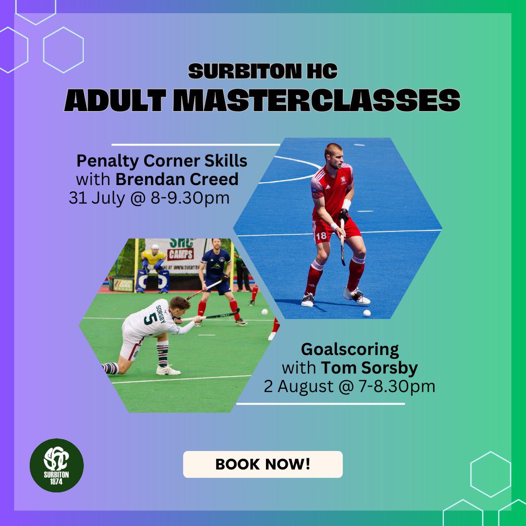 Surbiton Hockey Club (@surbitonhc) on Twitter photo ADULT MASTERCLASSES
We're excited to be running evening masterclasses for 18+ next week... a perfect way to sharpen up for the new season!
Penalty Corner skills with <a href="/CreedBrendan/">Brendan Creed</a>
Goalscoring with <a href="/tomsorsby/">Tom Sorsby</a>
Book 🔗 bit.ly/44IZlIw
#SHC | surbitonhc.com ADULT MASTERCLASSES
We're excited to be running evening masterclasses for 18+ next week... a perfect way to sharpen up for the new season!
Penalty Corner skills with <a href="/CreedBrendan/">Brendan Creed</a>
Goalscoring with <a href="/tomsorsby/">Tom Sorsby</a>
Book 🔗 bit.ly/44IZlIw
#SHC | surbitonhc.com