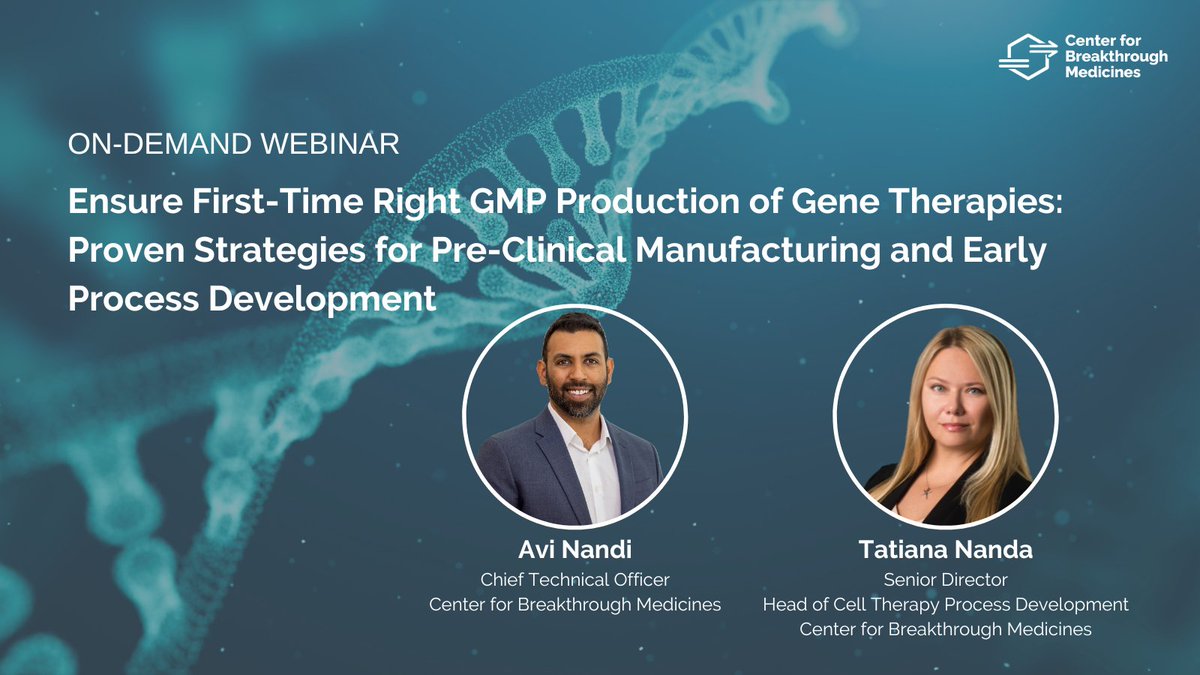 Center for Breakthrough Medicines (@cbm_cdmo) on Twitter photo View this on-demand webinar! Learn from experts Avi Nandi, CTO, and Tatiana Nanda, Sr. Director of Cell Therapy Process Development at <a href="/CBM_CDMO/">Center for Breakthrough Medicines</a> about strategic process development for first-time right cGMP production.
Watch here:
breakthroughmedicines.com/all/on-demand-… View this on-demand webinar! Learn from experts Avi Nandi, CTO, and Tatiana Nanda, Sr. Director of Cell Therapy Process Development at <a href="/CBM_CDMO/">Center for Breakthrough Medicines</a> about strategic process development for first-time right cGMP production.
Watch here:
breakthroughmedicines.com/all/on-demand-…