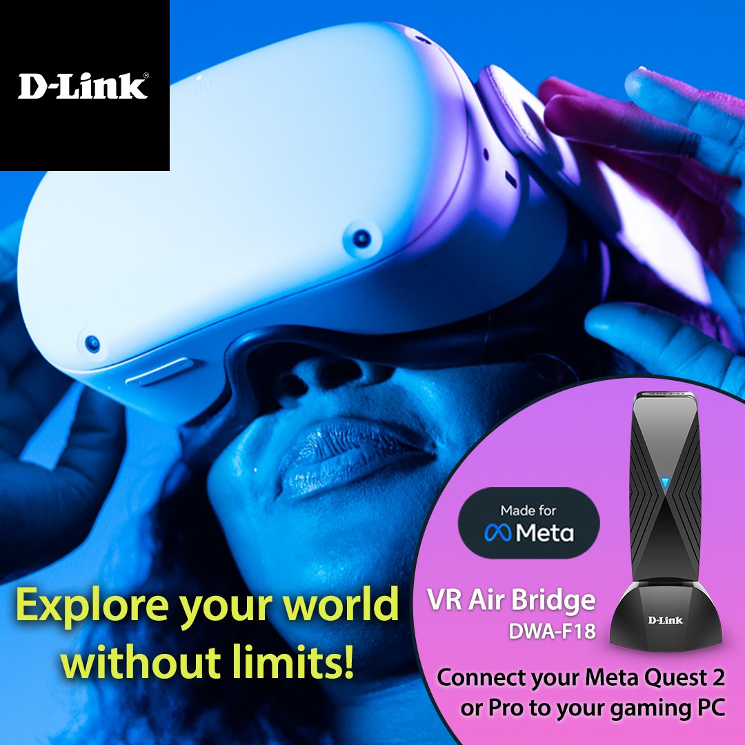 Dlink's tweet photo. Experience the ultimate in freedom of motion with the VR Airbridge. Made for Meta…Made for you!
https://t.co/6yEHFq4x4M #gamers #wireless #vrairbridge https://t.co/8MHcqumC64